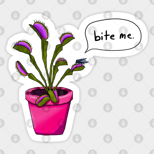 Bite Me Venus Flytrap - Pink Sticker by ShiftyShrike